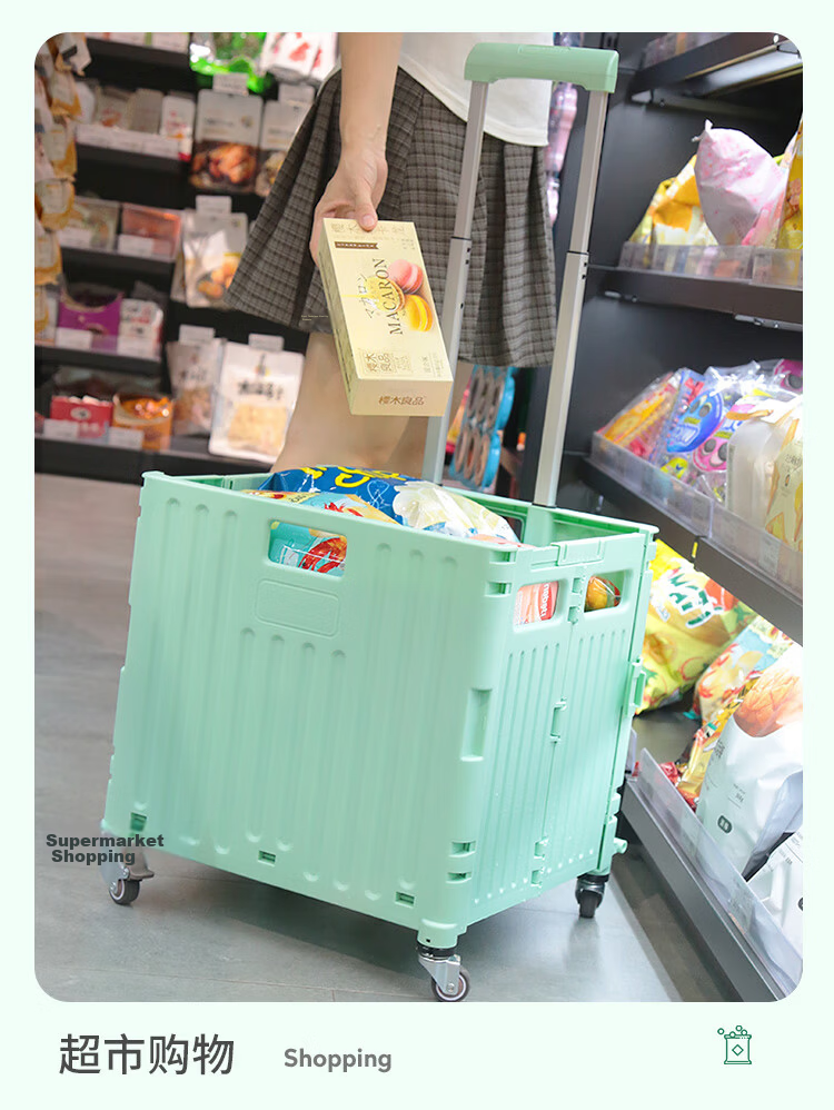 WORKPRO Foldable Shopping Cart Trolley Portable Hand-Pulled Cart for Grocery Shopping Elderly Use 7