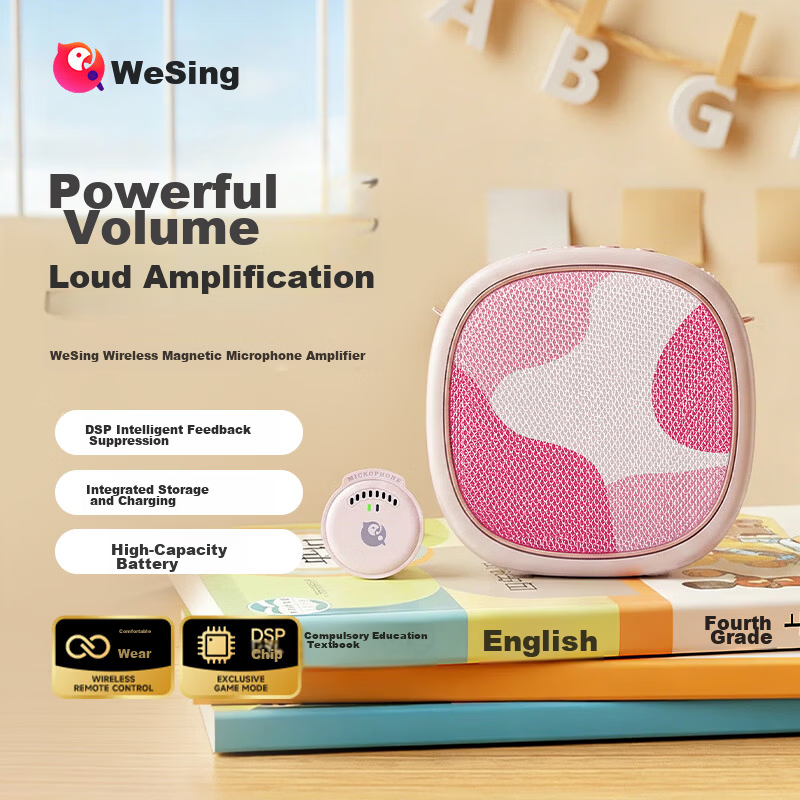 QuanminKge Wireless Lapel Microphone Amplifier for Teachers, Bluetooth Speaker, Loudspeaker for Teaching, Guiding Tours, Outdoor Portable Gift, MZ56 Pink