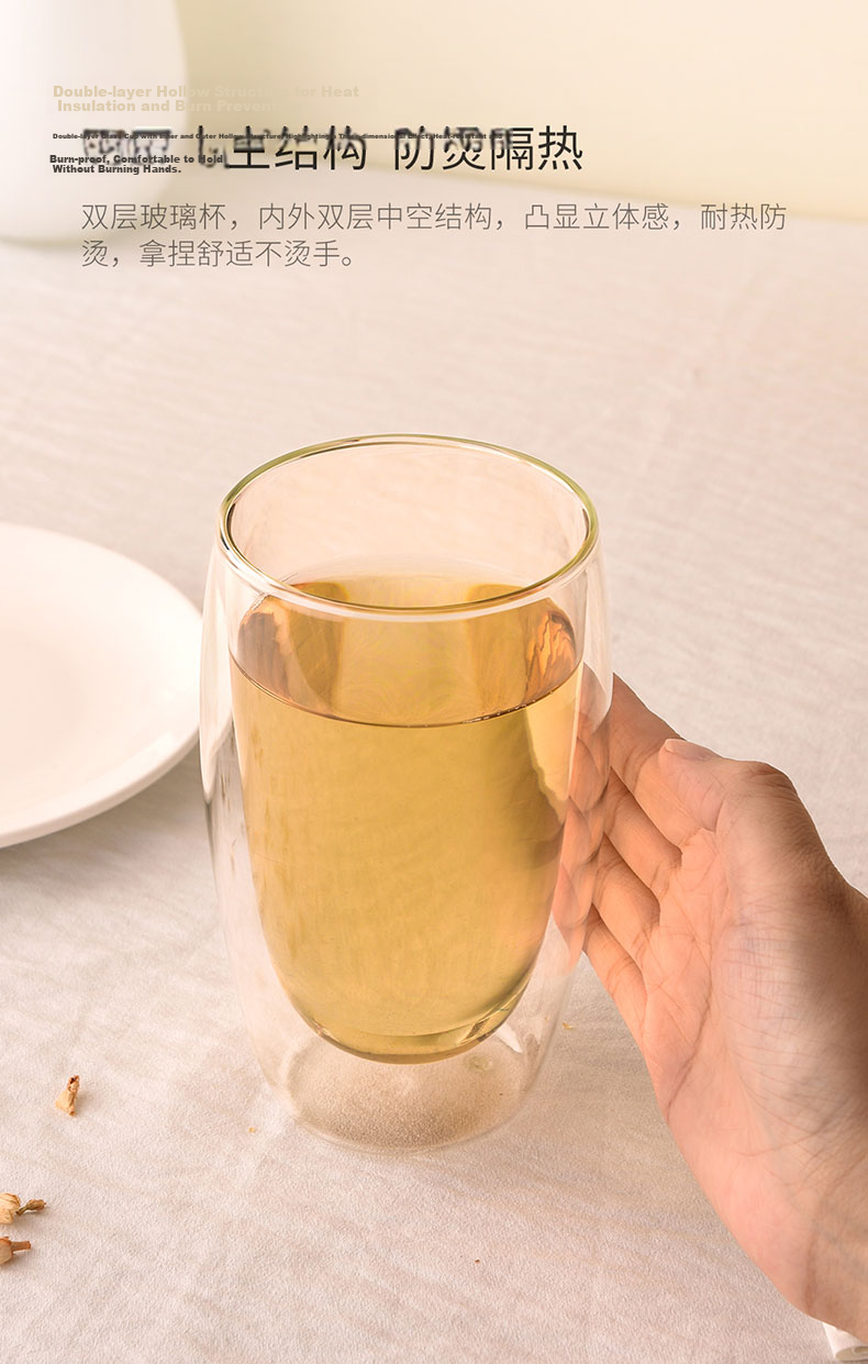 CLITON Double-Layer Glass Cup Household Heat-Resistant Water Cup Green Tea Cup Milk Cup Juice Beverage Cup Office Water Cup Single【Clearance Sale】 5