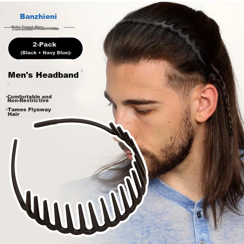Banjeni Men's High Crown Hair Clip Headband Wide Daily Wear Large Sports Invisible Teeth Back Hair Fragment Non-Tightening