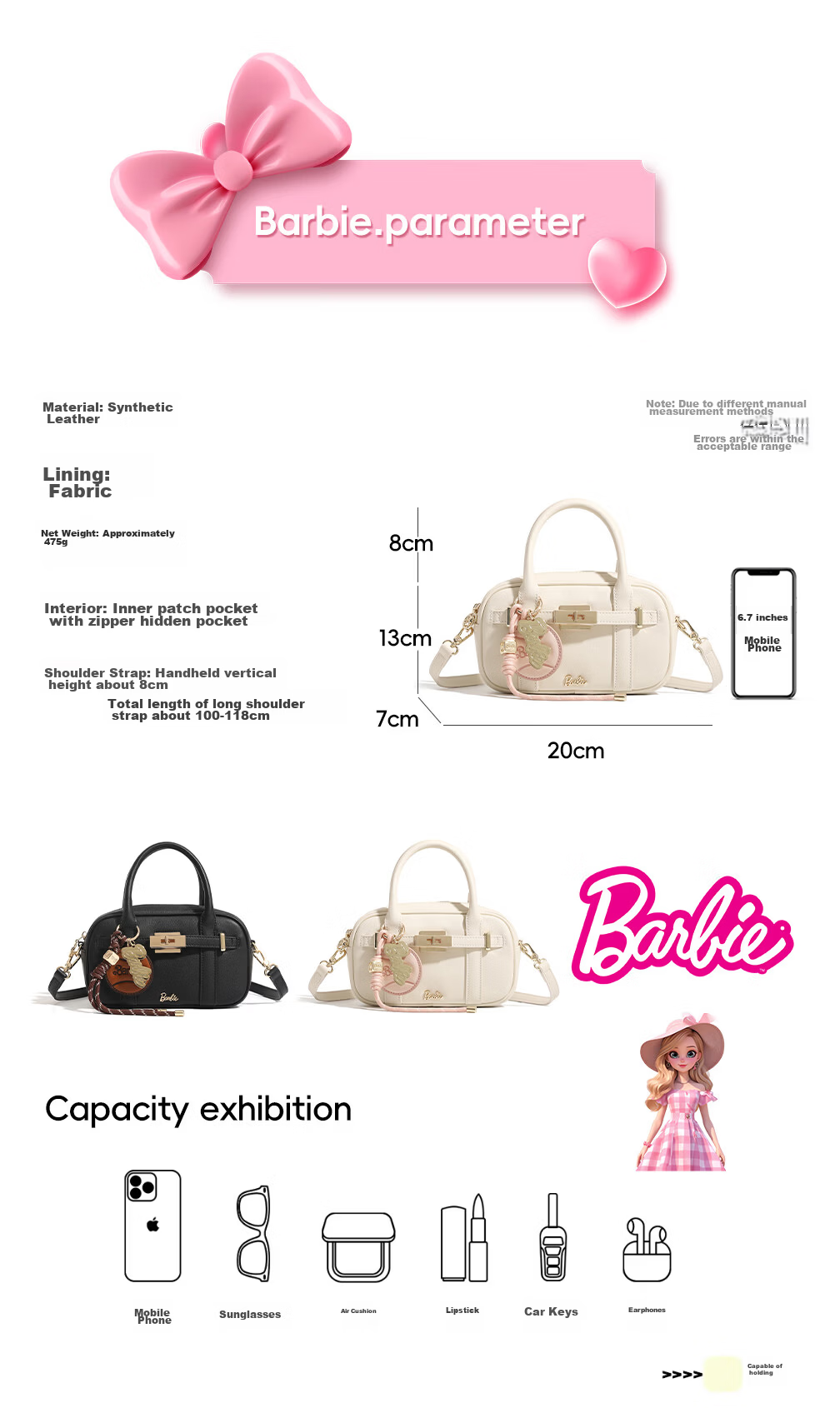 Barbie Women's Bowling Bag 2026 New Commuter Crossbody Handbag Birthday Valentine's Day Gift for Wife and Best Friend 8