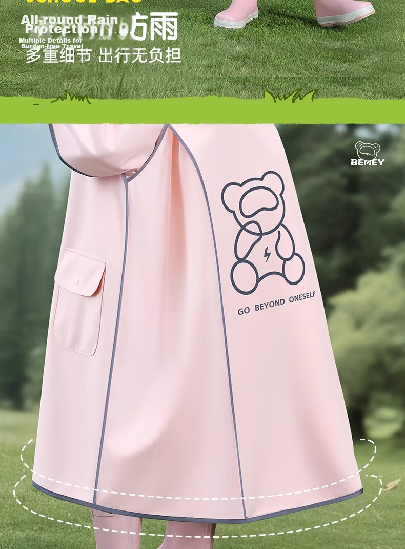 Beimei Children's Raincoat Long Full-Body Waterproof Raincoat for Boys and Girls Junior High and Elementary School Students Bicycle School Rain Poncho for Older Kids 6