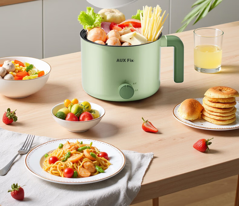 AUX Electric Cooking Pot Instant Noodle Cooker Dormitory Small Electric Pot Electric Steamer Student Dormitory All-in-One Instant Noodle Mini Hot Pot 2.2L Long Handle Multifunctional Pot DR213B with S 2