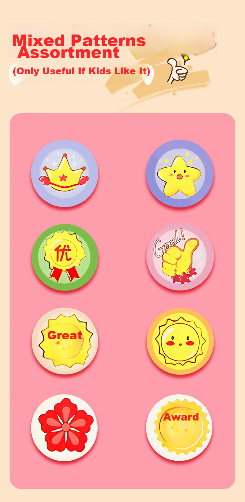 Deyin Sticker Children's Reward Stickers for Kids Elementary Kindergarten Round Animal Design 2 Rolls 1000 Stickers 0593 3