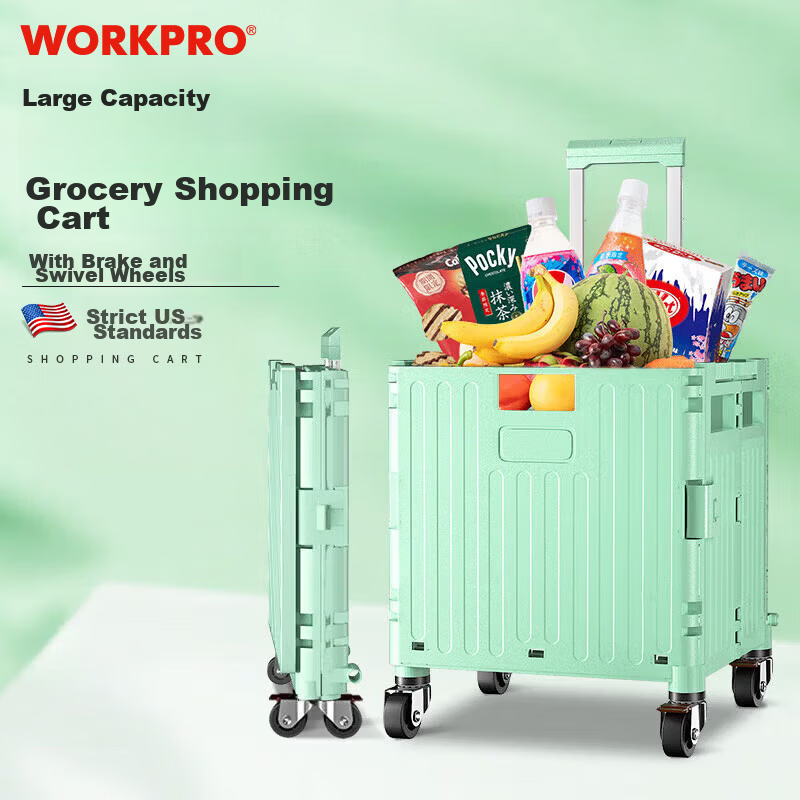 WORKPRO Foldable Shopping Cart Trolley Portable Hand-Pulled Cart for Grocery Shopping Elderly Use