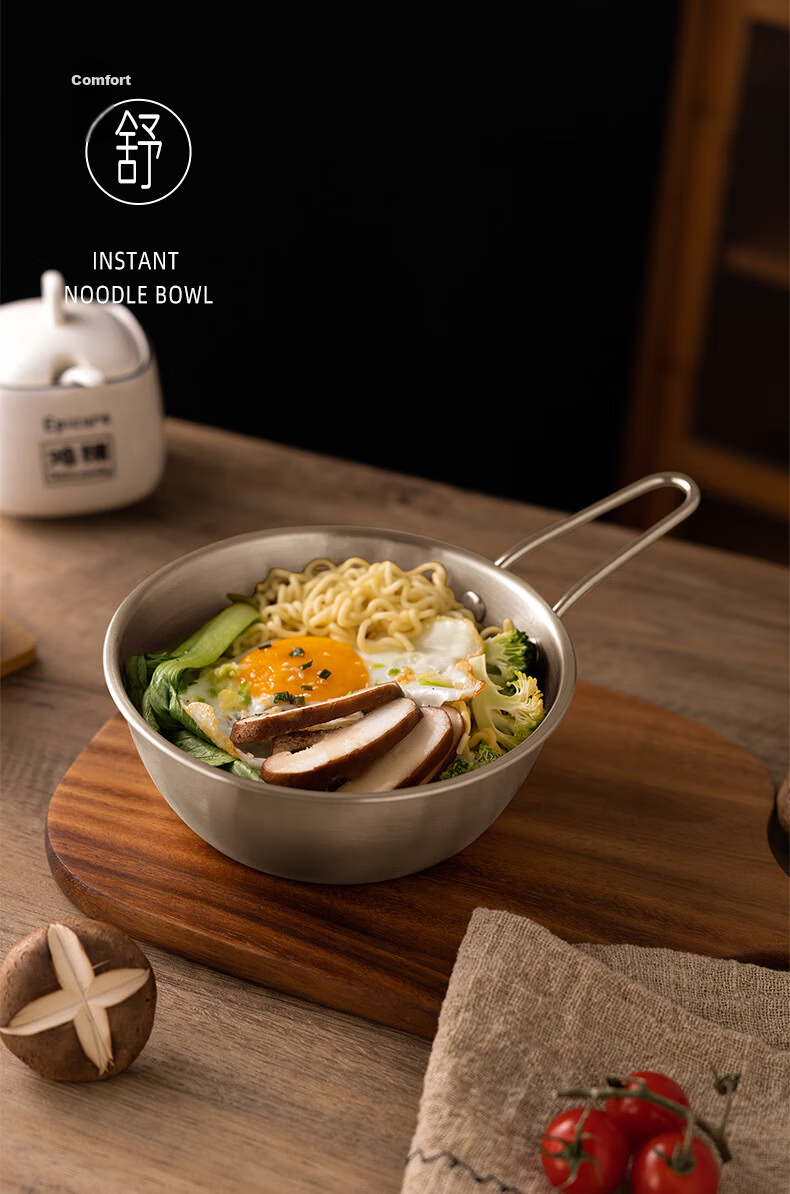 Newair Noodle Bowl with Lid And Handle, 304 Stainless Steel Korean-Style Covered Bowl for Home And Dormitory Use, Large Capacity Food-Grade Mixing Bowl 6
