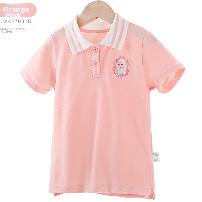 Disney Elsa Princess Girls' Short Sleeve Polo Shirt Pure Cotton Fashion Children's T-Shirt Summer Lightweight for Older Kids