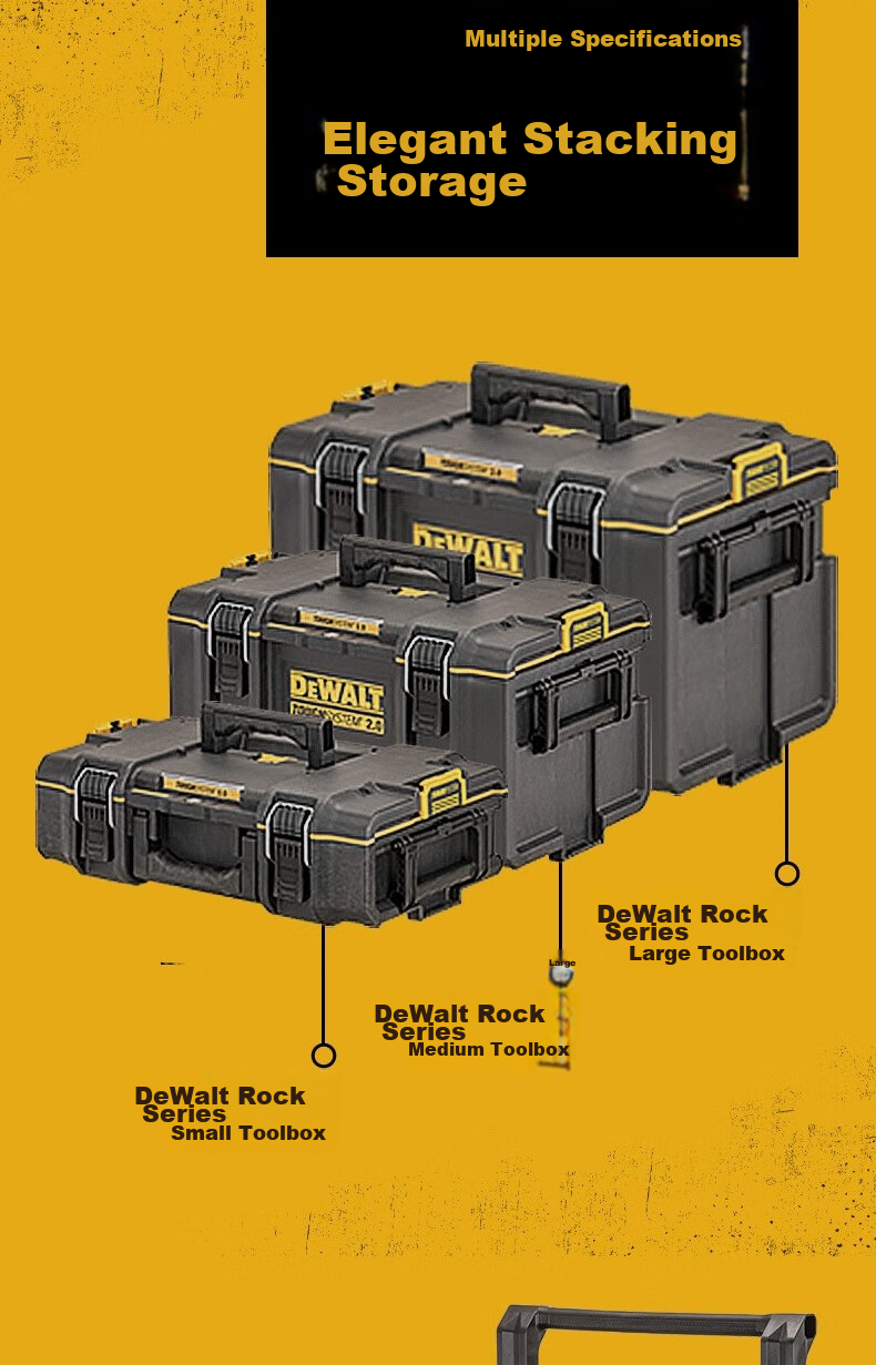 DEWALT Waterproof Dustproof Toolbox Medium Rock System 39L Capacity Load Bearing 50KG DS300 2