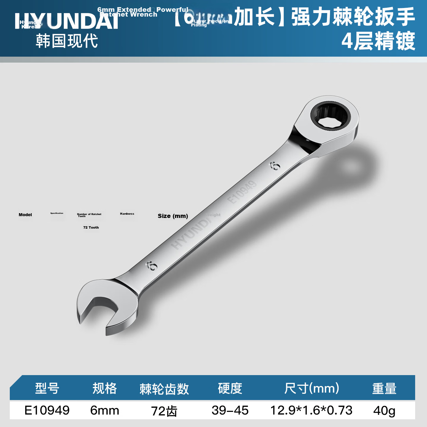HYUNDAI Industrial Grade Ratchet Quick Wrench Dual-Use Double-Ended Extended Open-End Spanner Labor-Saving Fast Wrench Tool