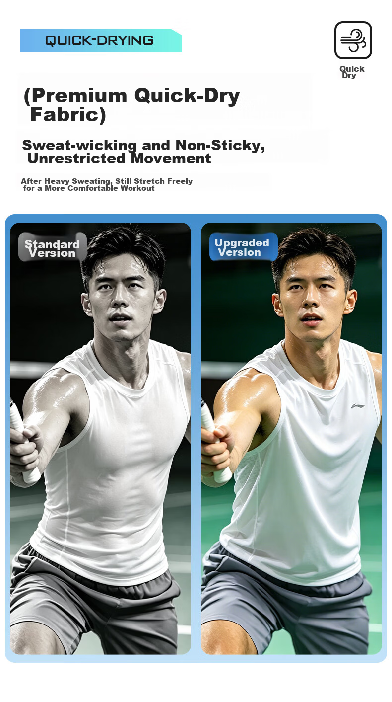 LI-NING Men's Quick-Dry Sports Vest Ice Silk Breathable Sleeveless Basketball Training Tank Top 6