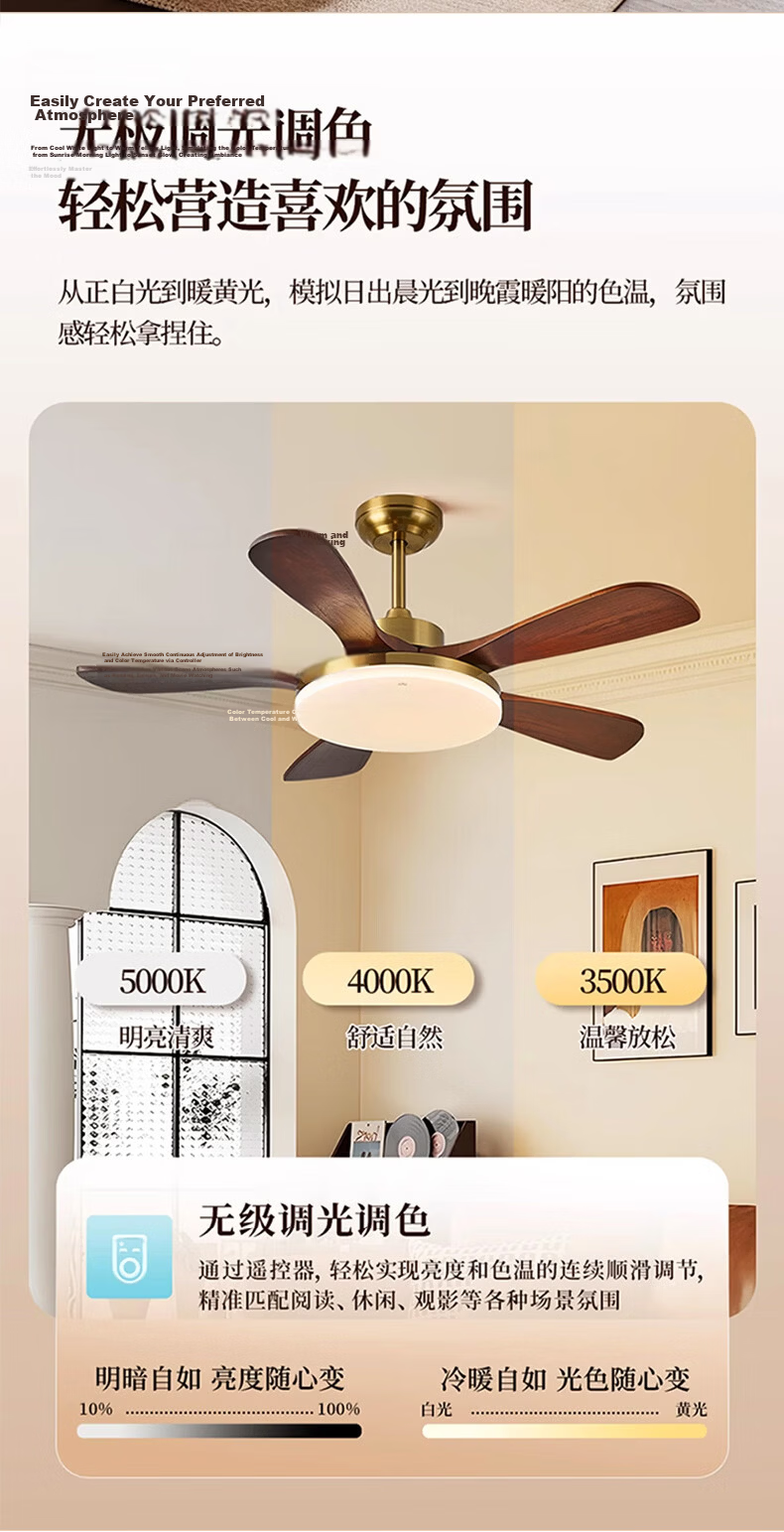 ASUS Lighting American Cree LED Fan Light French Vintage Style Living Room Dining Room Direct Blade Ceiling Fan Light Silent 20