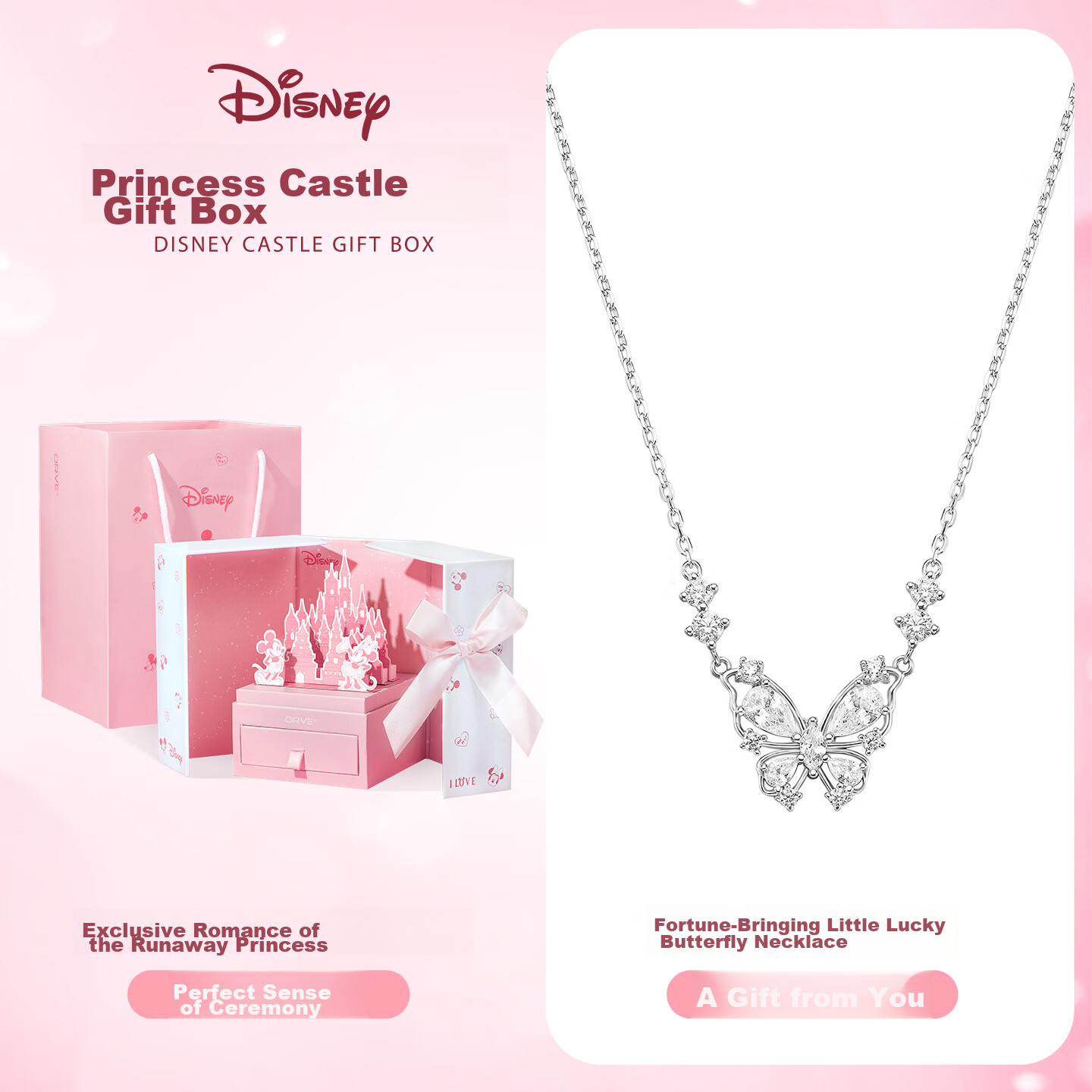 Disney Butterfly Sterling Silver Necklace for Women Luxury Minimalist Clavicle Chain Birthday Gift for Girlfriend and Best Friend