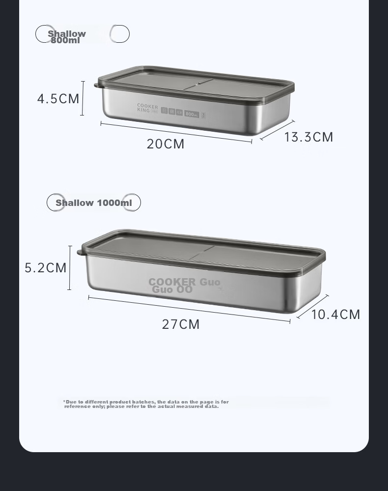 COOKER KING 304 Stainless Steel Fresh-Keeping Box with Lid, Shallow Sealed Storage Lunch Box 800ML 14