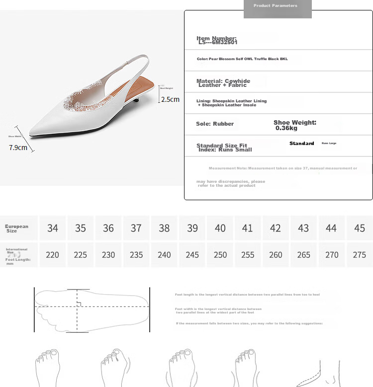 Le Saunda Romantic Queen Pointed Toe Kitten Heel Backless Sandals Women 32501 Truffle Black BKL 37 17