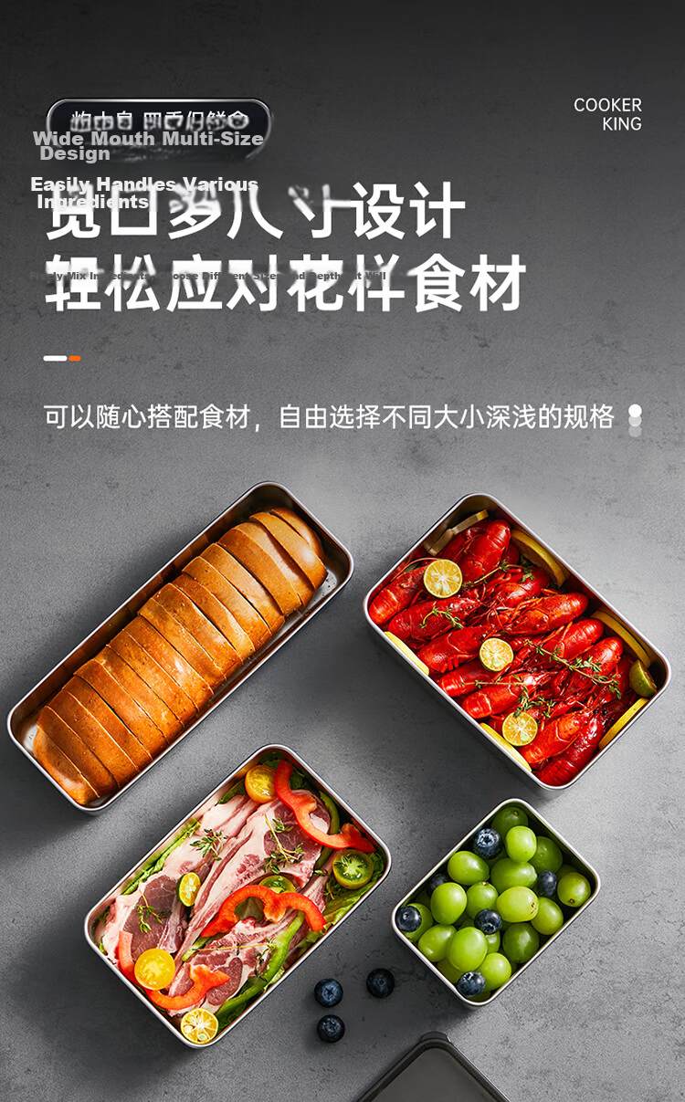 COOKER KING 304 Stainless Steel Fresh-Keeping Box with Lid, Shallow Sealed Storage Lunch Box 800ML 11