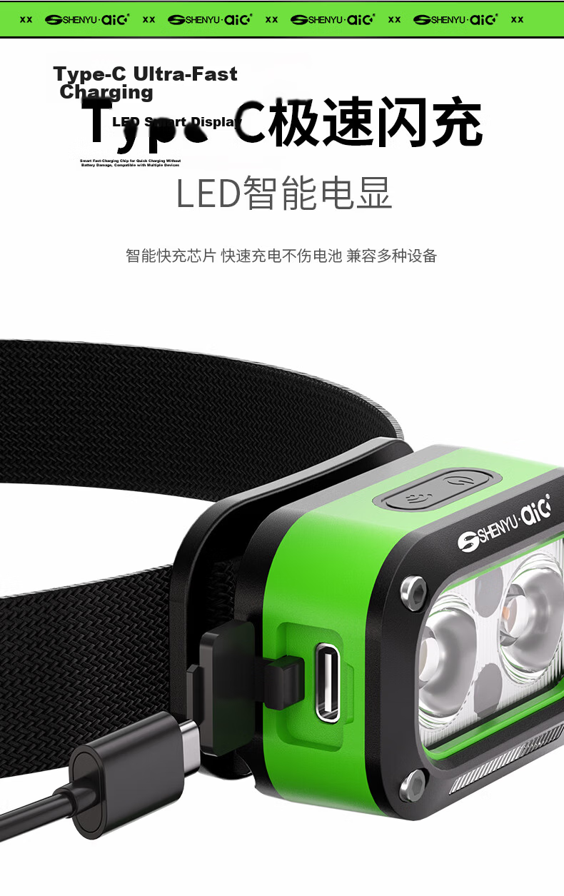 AIC Induction Headlamp Super Bright Rechargeable Head-Worn LED Outdoor Mining Long Battery Life 14