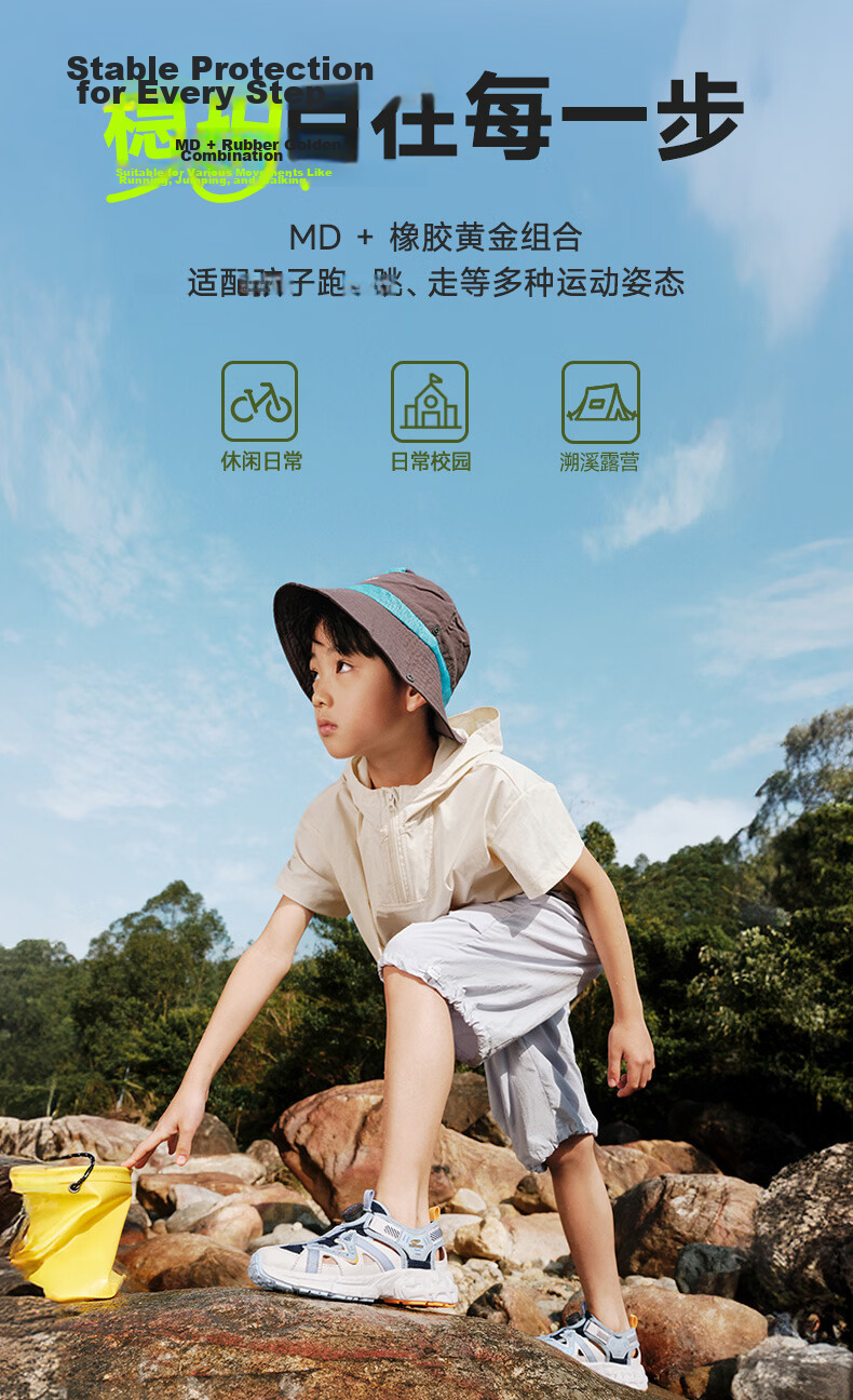 DR·KONG Summer Open-Toe Sandals Lightweight Outdoor Breathable Slip-On Button Kids Sandals Blue/Grey Size 30 2