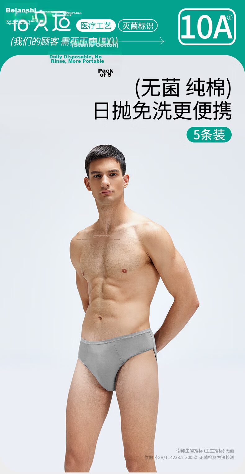 Briars Disposable Men's Boxer Briefs, Pure Cotton [7A Grade Antibacterial], Sterile, Large Size, No-Wash Daily Disposable, 3XL 1