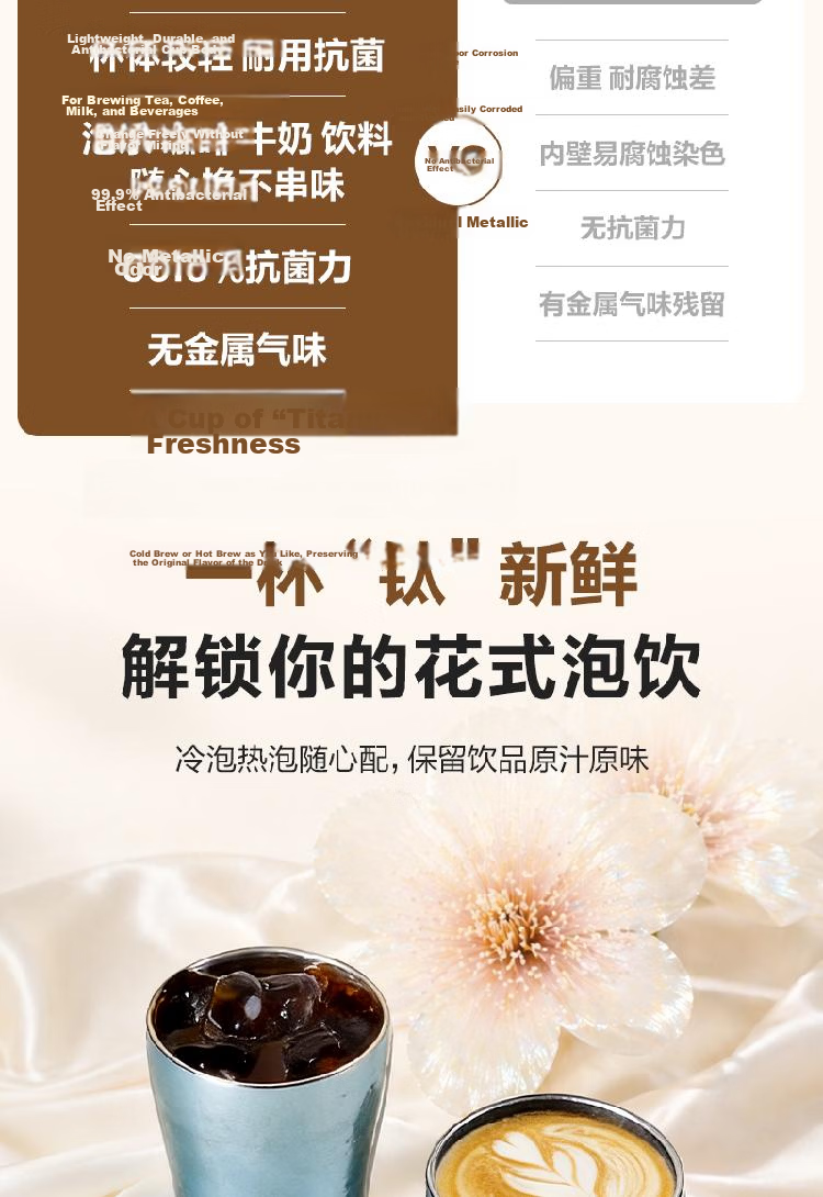 One's Member Pure Titanium Portable Coffee Mug Titanium Insulated Travel Cup Natural Titanium Color 6