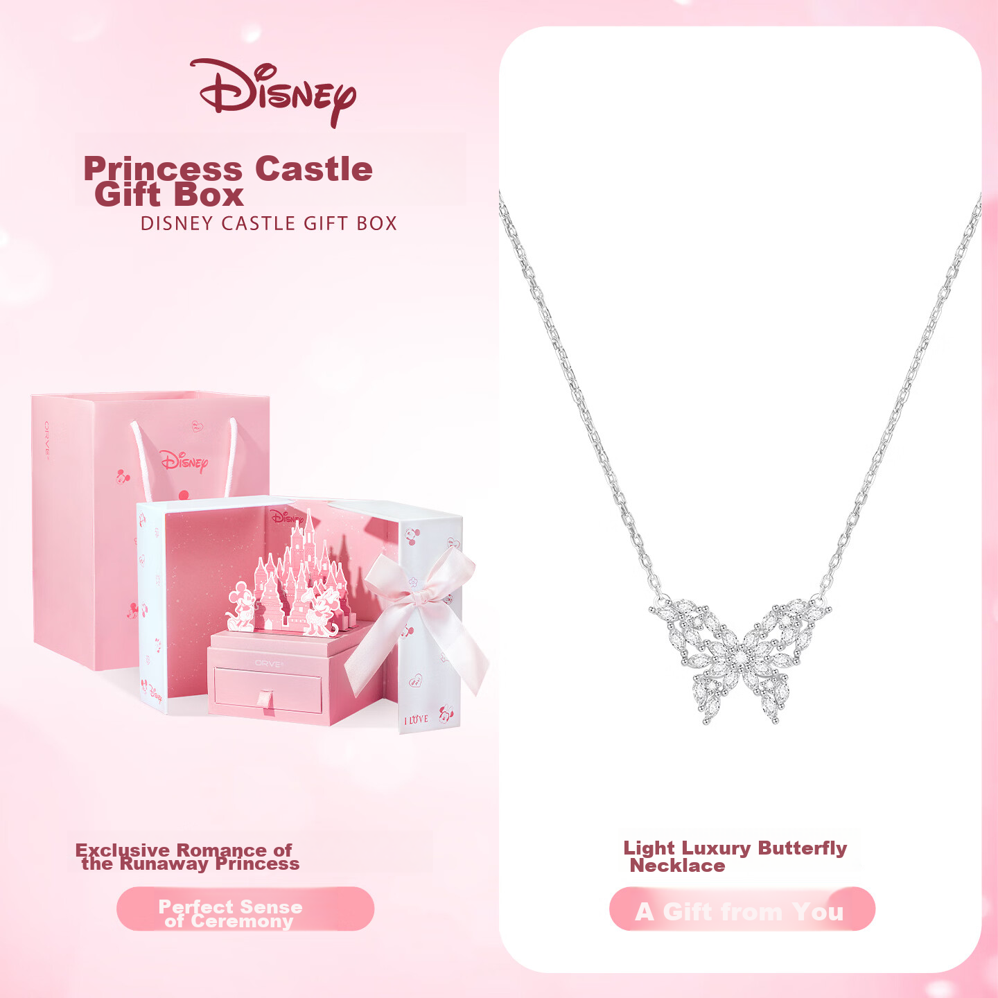 Disney Full Rhinestone Sterling Silver Butterfly Necklace for Women 2026 New Luxury Clavicle Chain Birthday Gift for Girls