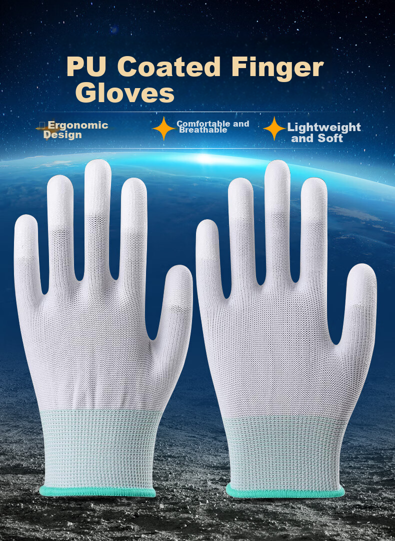 AMS PU Nylon Coated Palm Gloves, Lightweight Summer Work Gloves, White, Wear-Resistant, Anti-Slip, Breathable, Unisex, Medium Size, 12 Pairs 1