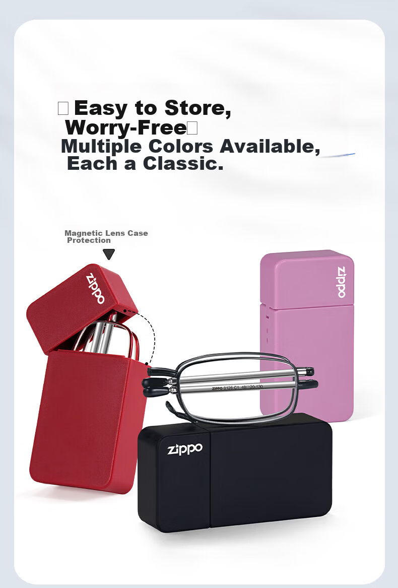 ZIPPO USA Folding Lighter Portable Reading Glasses Imported Lenses Ultra-Light High-Definition Blue Light Blocking Unisex Black 350 Degree 2