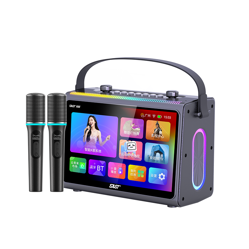 SAST Smart Karaoke Speaker with Display, Portable Handheld KTV Outdoor Singing Microphone All-In Speaker, Floating Lyrics Bluetooth Speaker, Singing Speaker Mid-Autumn Festival Gift SW-3