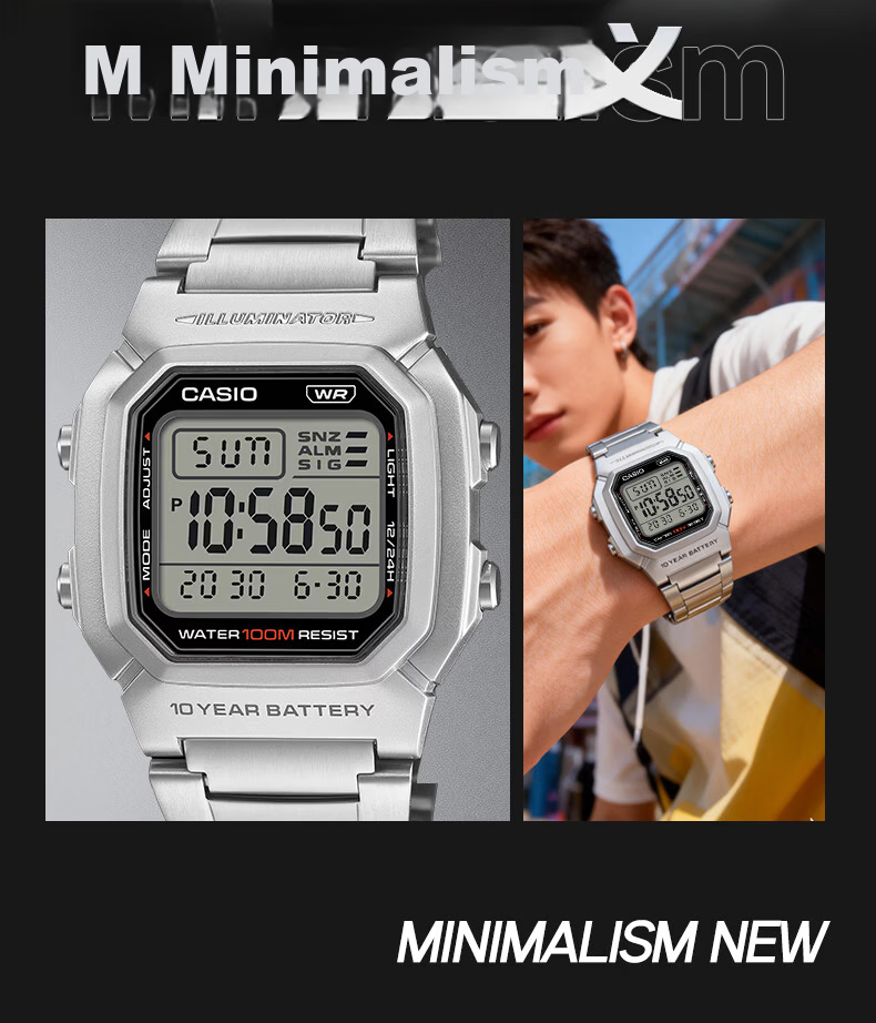 CASIO Vintage Small Silver Block Minimalist Watch Gift for Boyfriend W-800HD-1AVPF 2