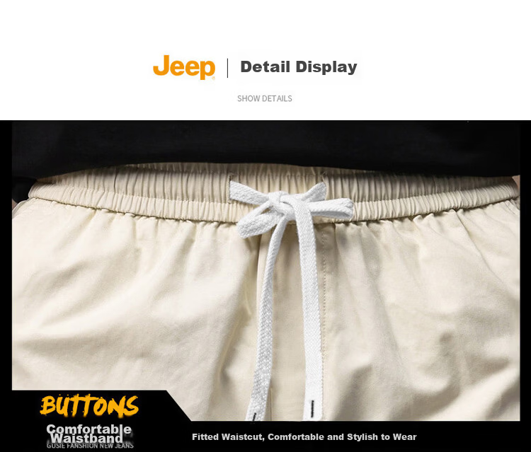 JEEP Men's Summer Cotton Thin Casual Shorts Workwear Five-Point Pants Off-White 3XL 14