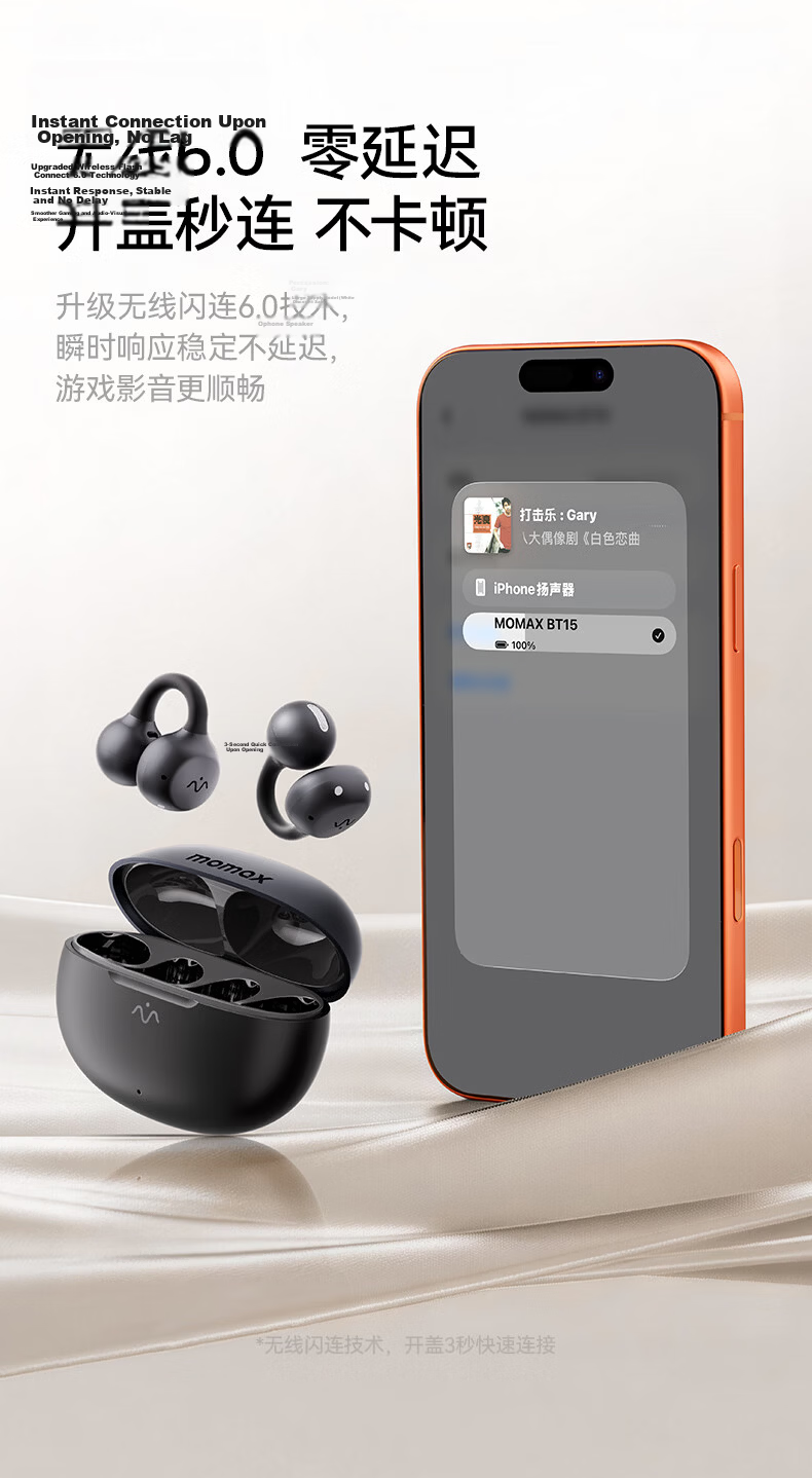 MOMAX Smart Halo Clip-On Wireless Open-Ear AI Translation Noise-Cancelling Sports Earphones Long Battery Life for Apple Huawei Xiaomi 11