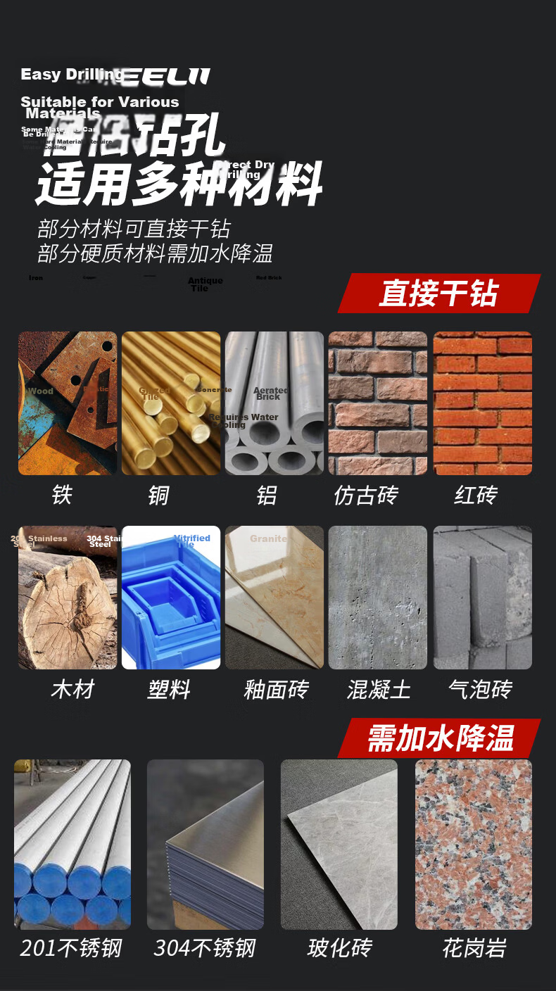 GeeLii Multifunctional Alloy King Drill Tile Ceramic Concrete Electric Drill Bit Set 7 Pieces 56402 3