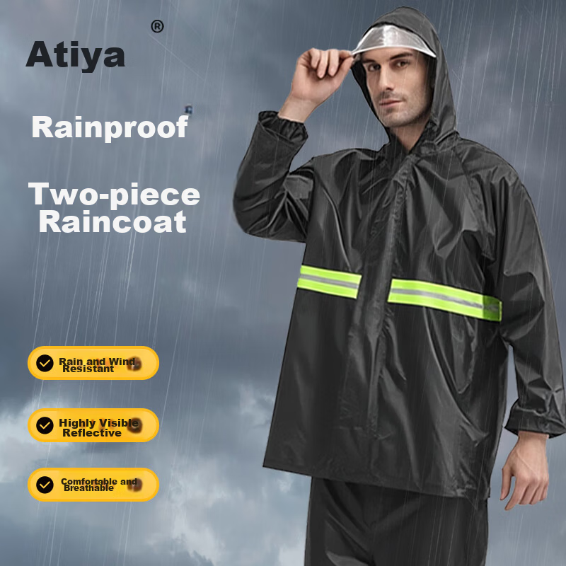 Artiya Oxford Fabric Two-Piece Reflective Strip Raincoat and Rain Pants Anti-Heavy Rain 175-190 with Hood Brim Set