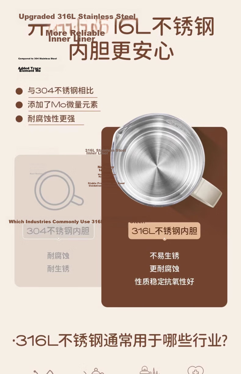 AUX Portable Folding Electric Kettle, Car Water Boiler, Stainless Steel Hot Water Cup for Travel, Business Trips And Home Use [316 Inner Pot + Fork And Spoon] 2