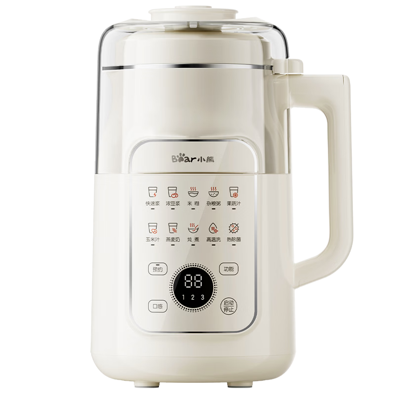 Bear 1.2L Multifunctional Soy Milk Maker with Detachable Washable 316L Upgraded Inner Liner, Stainless Steel Lid, Fast Blending, Quiet Operation, Appointment, One-Key Self-Cleaning DJJ-L08U3