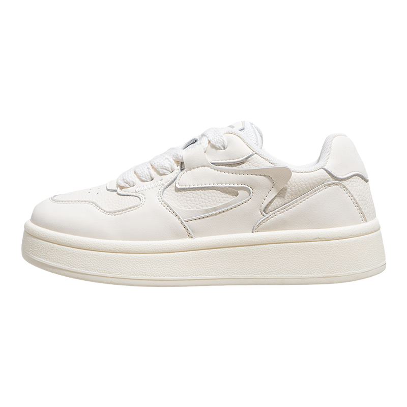 Warrior Women's New Leather Sneakers, Versatile White Shoes for Women 1325 Beige Size 38