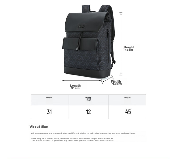 FILA Official "Black Warrior" Men's Commuter Fashion Casual Backpack Flap Double Shoulder Bag 16