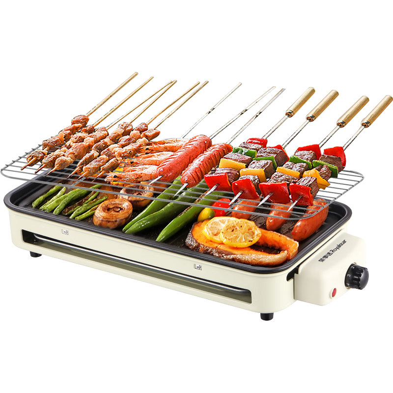 Royalstar Electric Grill Pan for Skewers And Meat, All-In Barbecue Plate, Electric Griddle for Kebabs, High-Power Non-Stick Grill Rack for Home Use RSKP1518