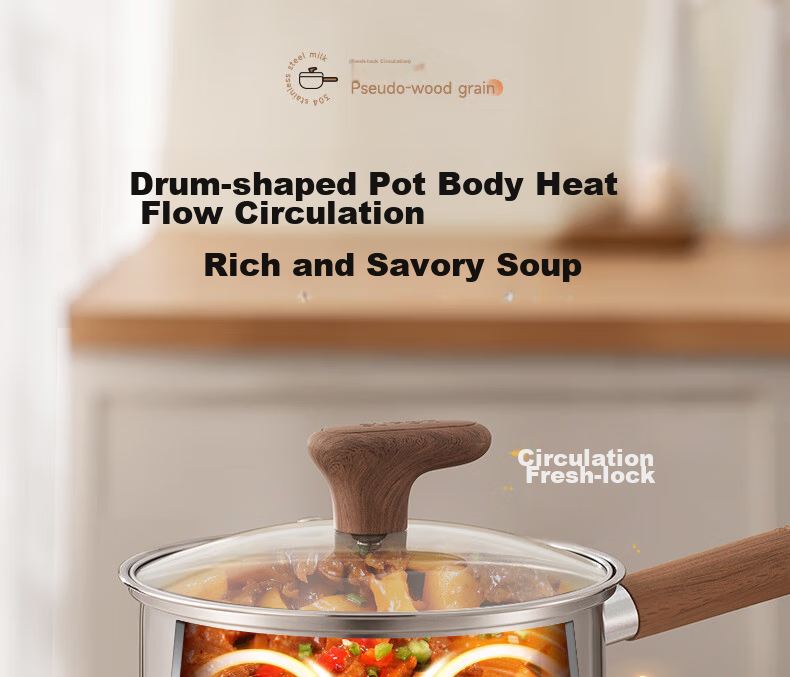 SUPOR 304 Stainless Steel Soup Pot Milk Pot Noodle Pot Wood Grain Handle 18cm Universal Bottom ET18JHBS01-WD 4