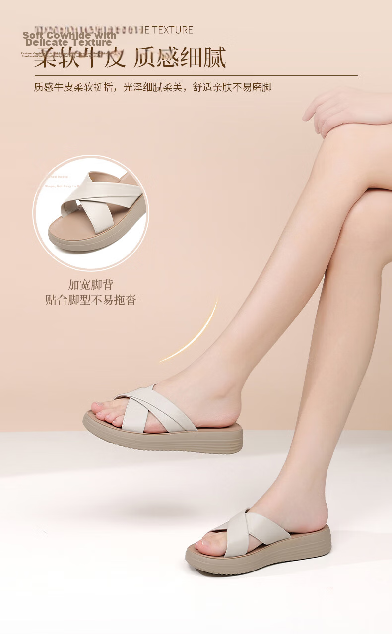 Red Dragonfly Women's Slippers Outdoor Thick Sole Wedge Roman Sandals Soft Leather Flat Sandals WTK251591 Black Size 38 3