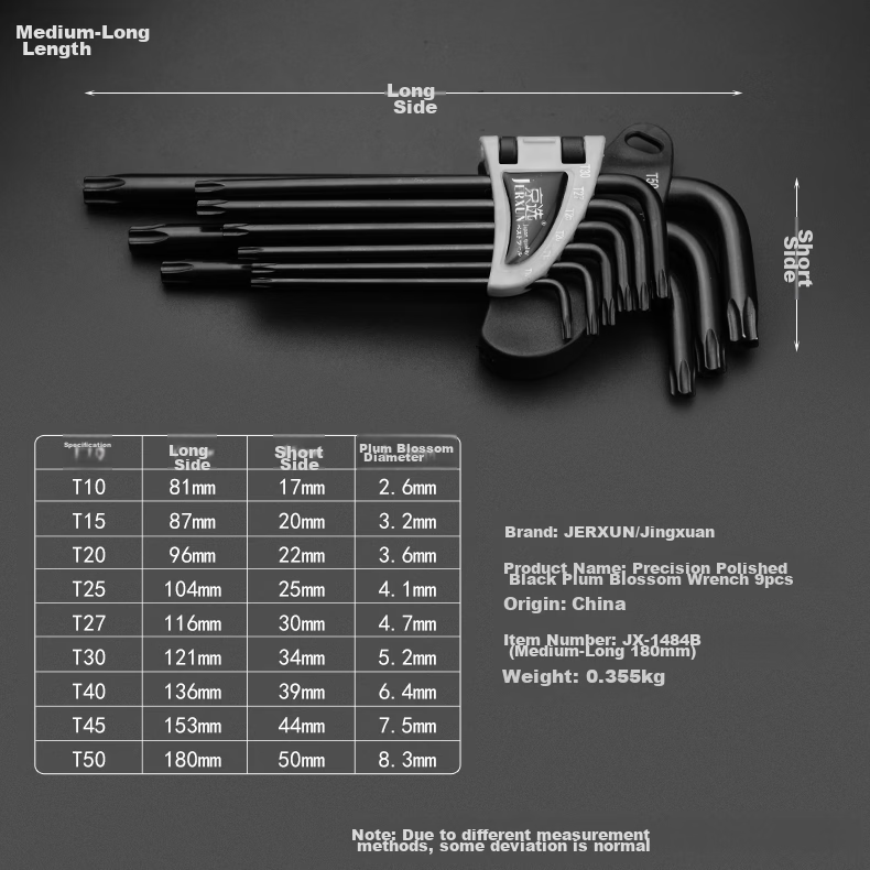 JERXUN Plum Blossom Hex Key Wrench Set 9-Piece Extended Hole Cross Hexagon L-Shaped Screwdriver Kit 2
