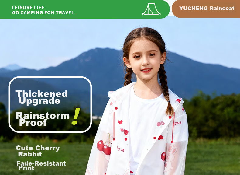 Yucheng Kids Raincoat Cartoon Print Elementary School Children Kindergarten Travel Portable Disposable Long Thickened Full-body Rain Poncho 1