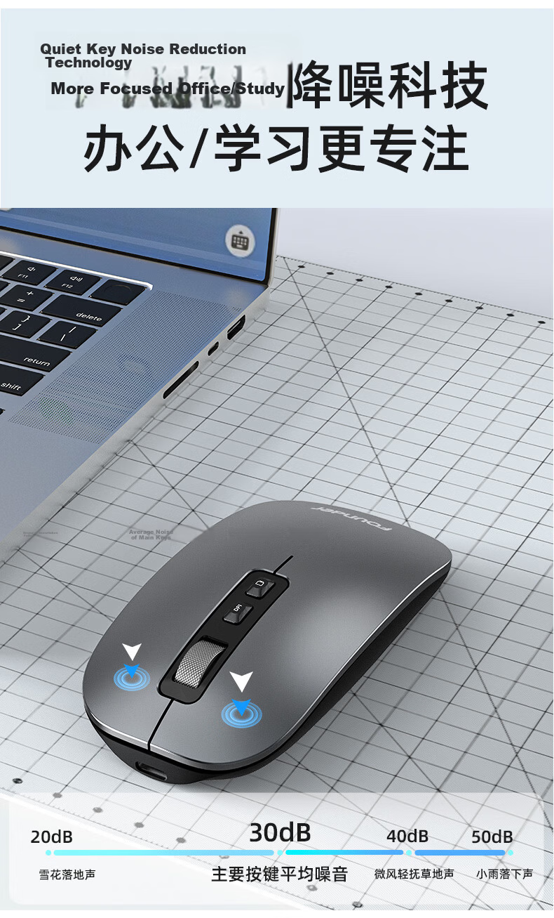 Founder Wireless Bluetooth Silent Mouse Dual Mode Rechargeable Slim Portable Business Office Home Tablet Laptop Desktop PC Mobile Universal W231 Metal Gray 10