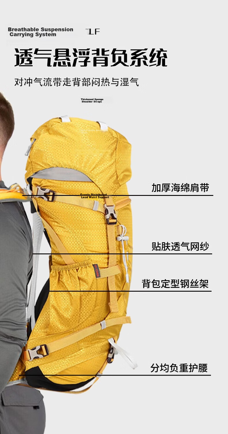 AiWang Women's Oxford Cloth Hiking Backpack Men's Outdoor Suspension Load Heavy Duty Large Capacity Travel 35+5L Gray 6