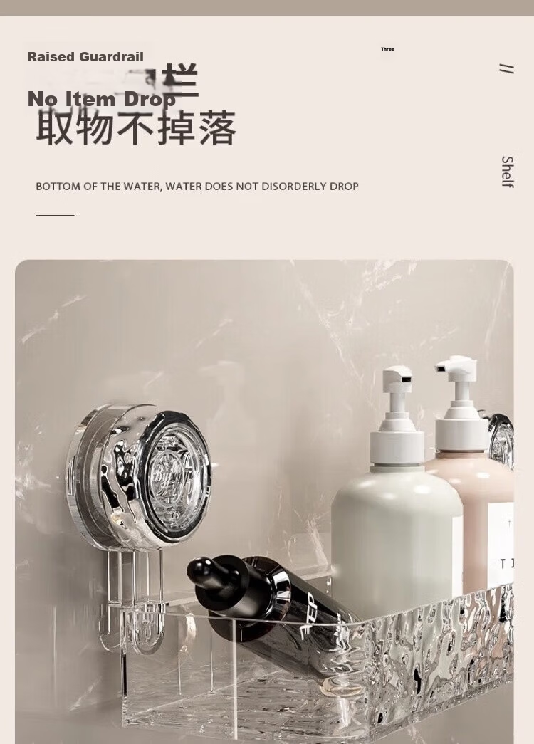 Jialifang Suction Cup Bathroom Storage Rack Bathroom Washbasin Sink Corner Shelf Transparent Vertical Style 6