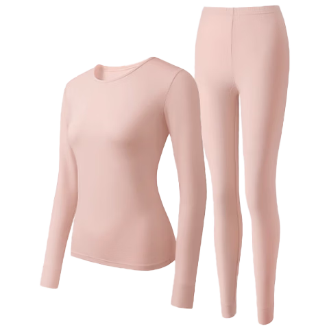 Urban Beauty [100% Cotton] Women's Thermal Underwear Pure Cotton Autumn Top and Bottom Antibacterial Crew Neck Lightweight Base Layer Set