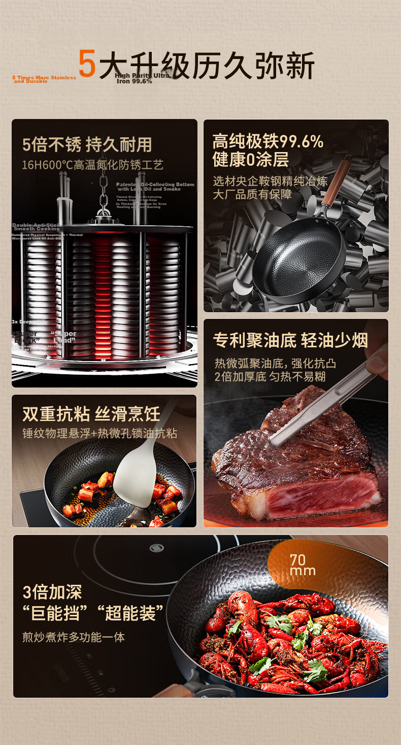 Joyoung 26cm Cast Iron Non-Stick Frying Pan Skillet Steak Breakfast Pan No Seasoning Required 8