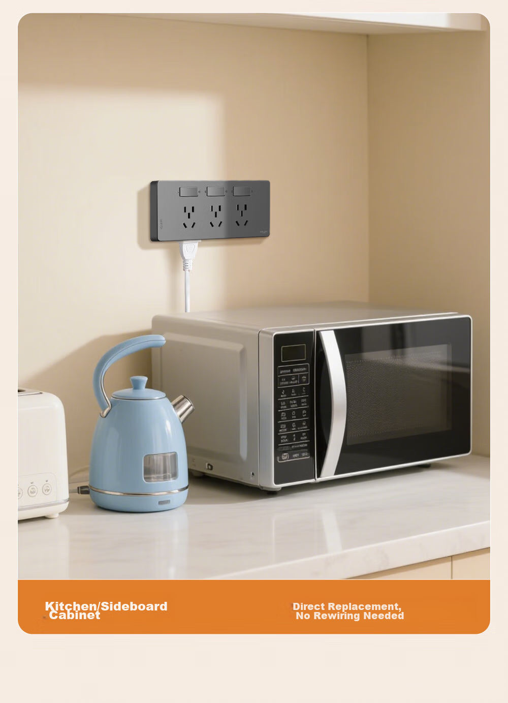 DELIXI 86-Type Surface-Mounted Kitchen Socket, 16A High Power, Cloud White, Multifunctional Multi-Outlet Wireless Track Socket 14