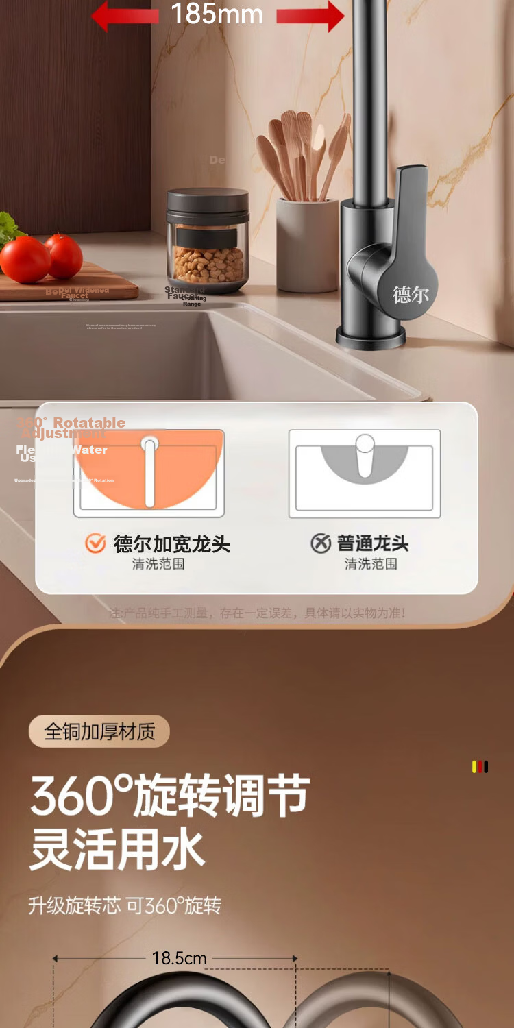Del 28-Year Brand All-Copper Kitchen Faucet Sink Basin Splash-Proof Hot and Cold Water Tap CPLT 2