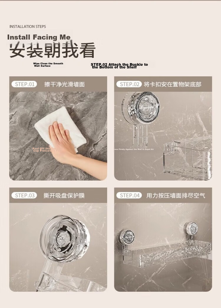 Jialifang Suction Cup Bathroom Storage Rack Bathroom Washbasin Sink Corner Shelf Transparent Vertical Style 10