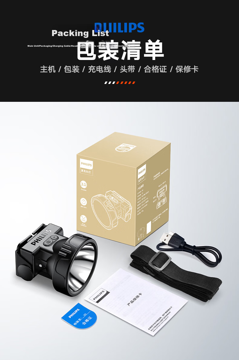 PHILIPS Headlamp High Brightness Long Battery Life Fishing Mountaineering Sea Hunting Mining Outdoor Head-Worn Light SFL3351 20